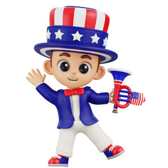 3D Illustration character Uncle Sam with Trumpet