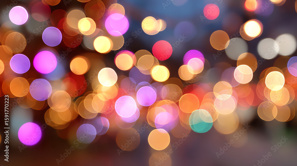 Poster a vibrant array of colorful bokeh lights, creating a whimsical and enchanting atmosphere perfect for