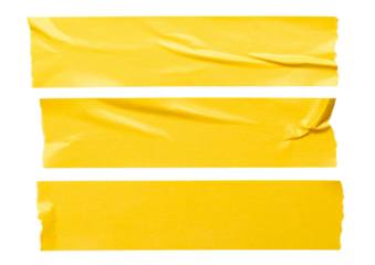 Bright yellow paper ribbon or tape strip with torn rough edges isolated on transparent background