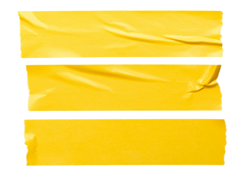 Bright yellow paper ribbon or tape strip with torn rough edges isolated on transparent background
