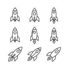 Rocket Ship Line Icons Set, Space Exploration Outline Icons, Startup and Launch Vector Icons
