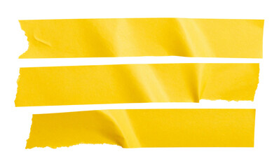 Bright yellow paper ribbon or tape strip with torn rough edges isolated on transparent background