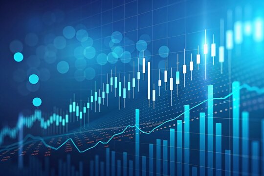 Stock market graph with blue technology background, financial trading analysis chart, investment growth data visualization, economic business concept