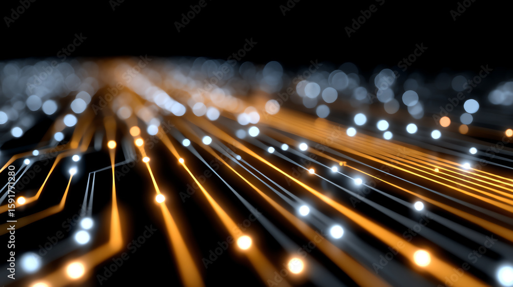 Poster abstract close-up of illuminated circuit board lines, showcasing the intricate design and connectivi