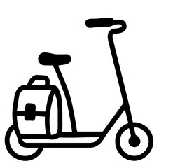 Electric scooter with backpack in simple line art style  