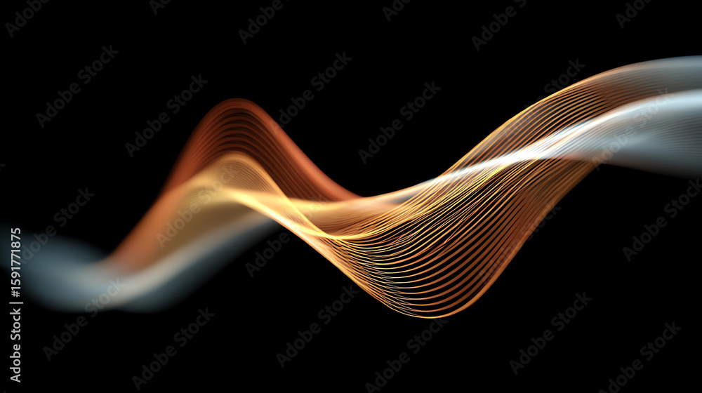 Poster abstract wave patterns in warm colors create a stunning visual of light and movement against a dark 