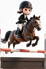 Professional female equestrian riding a hurdle