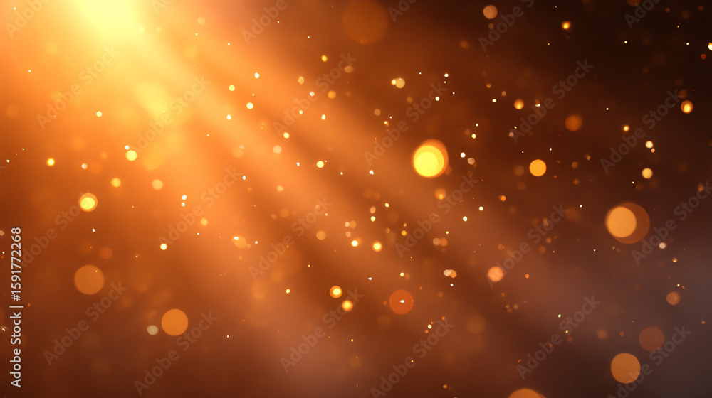 Poster beautiful golden light rays with sparkling bokeh effects create a magical and warm atmosphere for de