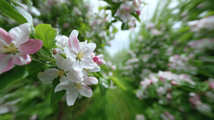 Fototapeta premium Beautiful close-up of blossoming flowers surrounded by lush greenery, capturing the essence of nature and springtime vibrancy.
