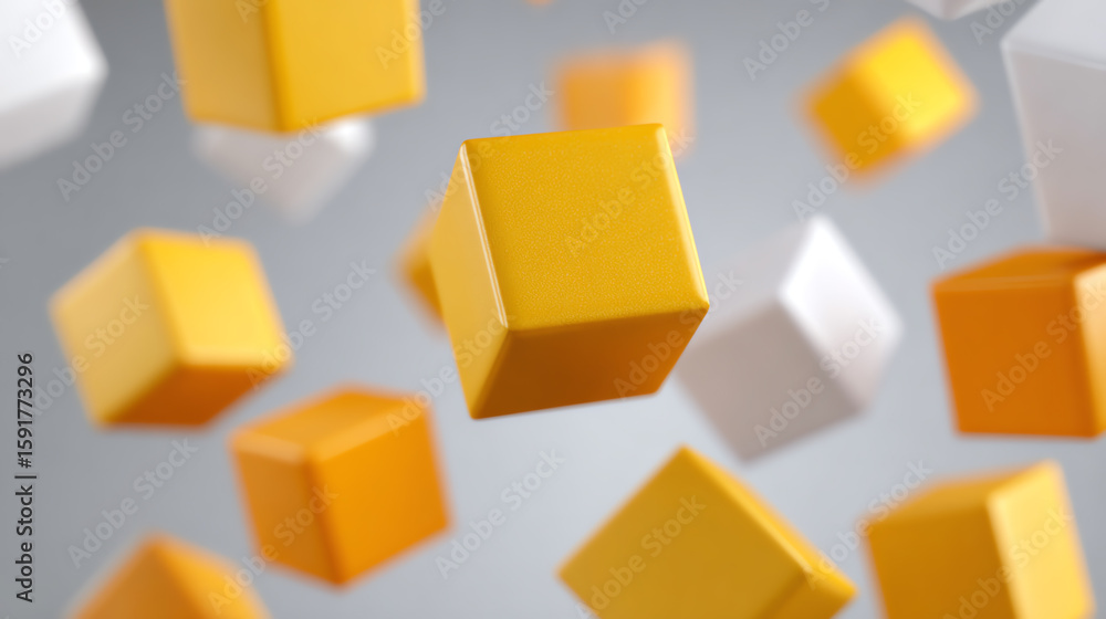 Poster colorful 3d cubes float in a gray space, creating a vibrant and dynamic visual effect for modern des