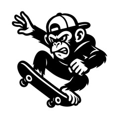 Angry monkey mascot skateboarding with cap in urban street style vector