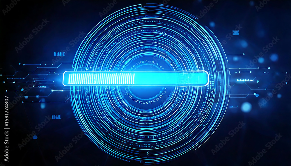 Poster stunning abstract image of a futuristic loading bar within a glowing, circular technological interfa