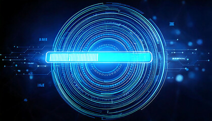 Stunning abstract image of a futuristic loading bar within a glowing, circular technological interface.