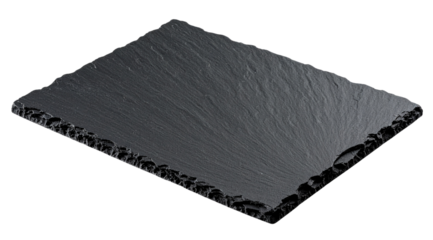 Empty black slate stone isolated on transparent background, top view