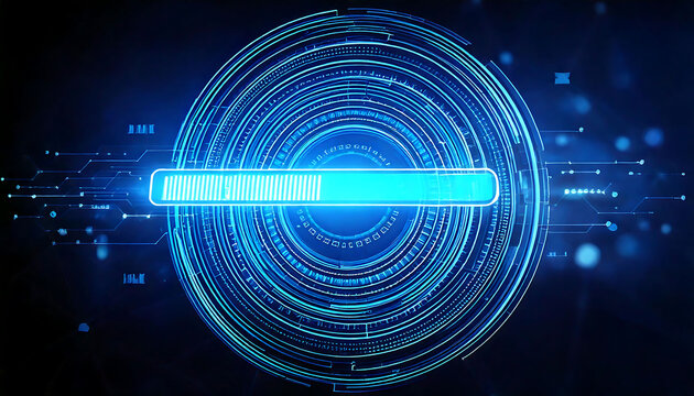 Stunning abstract image of a futuristic loading bar within a glowing, circular technological interface.