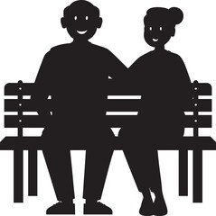 Silhouette of old couple sitting on park bench