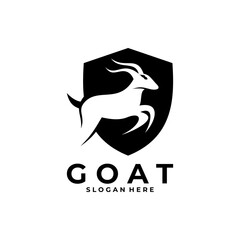 Goat Shield logo design vector template. Goat Protections logo design icon vector template
