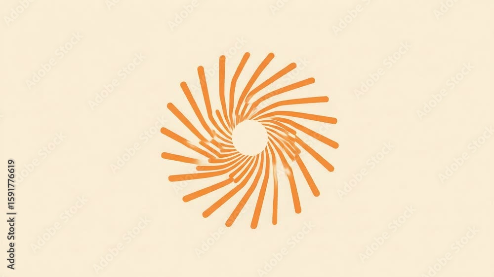 Poster spiraling orange lines create a sun-like image on a cream background