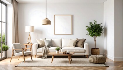 Fototapeta premium Modern minimalist living room interior (1)