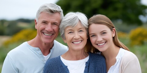 Obraz premium Happy Multigenerational Family Portrait Outdoors in Bright Sunlight