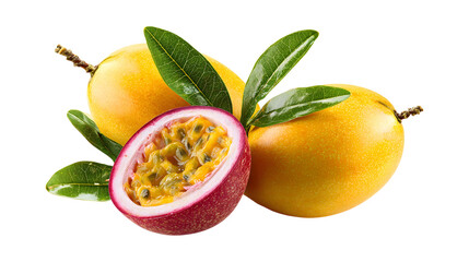 mango with passionfruit maracuya isolated on a white background