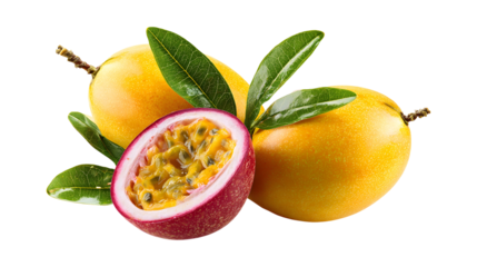 mango with passionfruit maracuya isolated on a white background