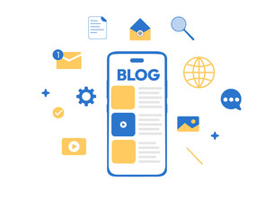 Online blog post and landing page showing on the mobile phone screen in two colors, png.
