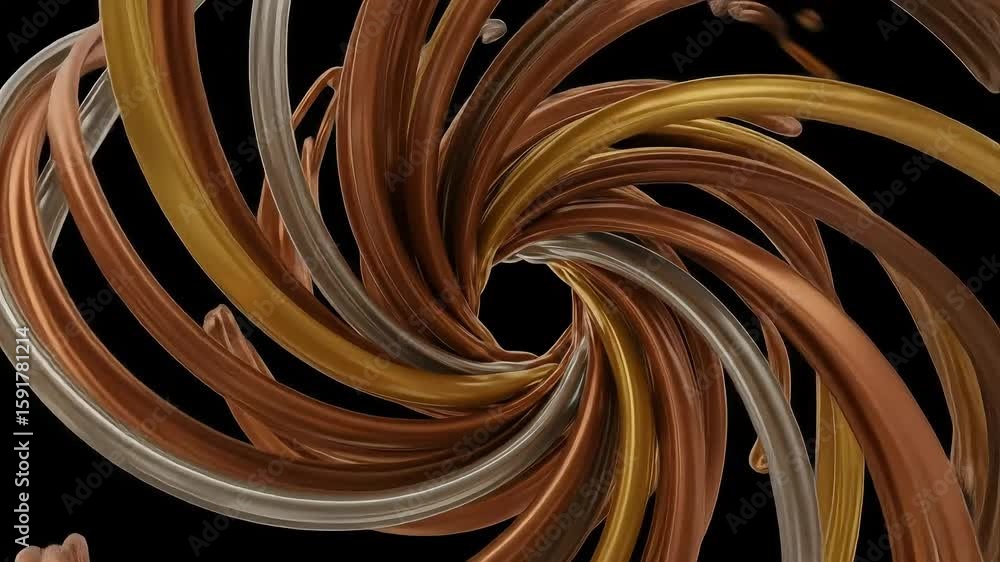 Poster swirling abstract composition of metallic and earthy tones creating a dynamic vortex effect
