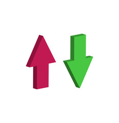 Up and down arrows isolated on white background. 3d colorful green and red arrows.