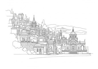 Fototapeta premium Cimitero di Staglieno in Genova one line drawing style