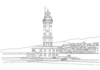 Obraz premium La Lanterna in Genova one line drawing style
