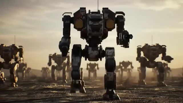 Mech army desert sunset advance.
