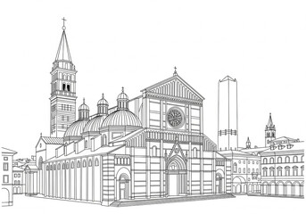 Obraz premium Basilica di San Petronio in Bologna one line drawing style