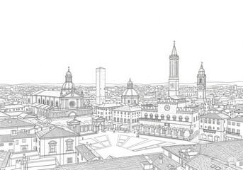 Piazza Maggiore in Bologna one line drawing style
