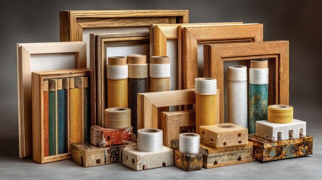Framing materials for art including stretcher bars, canvas corners, mat boards, hanging kits, and archival tape for gallery-ready presentation at home