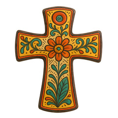 Decorative cross with floral design in vibrant colors  