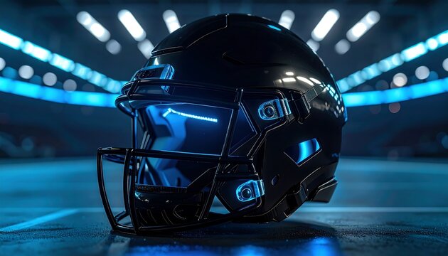 Futuristic football helmet in stadium