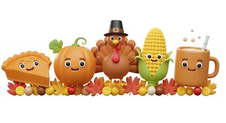 Naklejka premium Thanksgiving cartoon food illustration