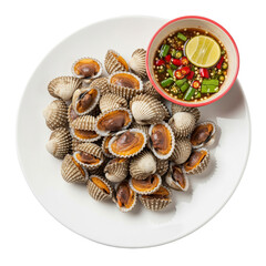 Steamed Cockles (HoiKrangLuak) with Spicy Seafood Dipping Sauce (NamJimSeafood)