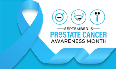 September is Prostate Cancer Awareness Month, which raises awareness about the disease and raise public understanding, and support those affected. Banner poster, social media, flyer and background.