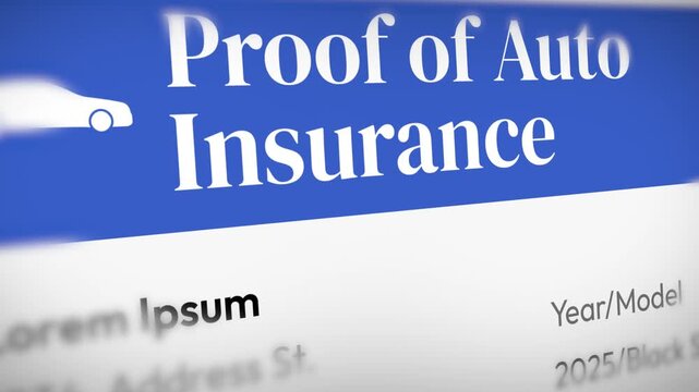 Auto insurance card close up footage 4k, proof, car. Vehicle insurance concept design.