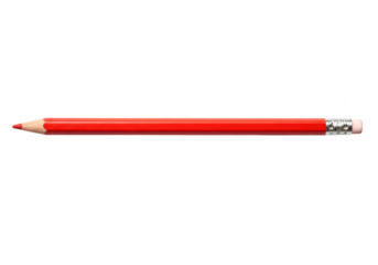 A single red pencil with a sharpened point and an eraser, isolated on a transparent background