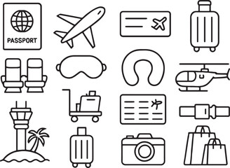 Travel Icons Set Passport Airplane Luggage and More