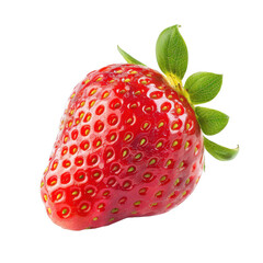 Single, vibrant red strawberry with green leaves (6)