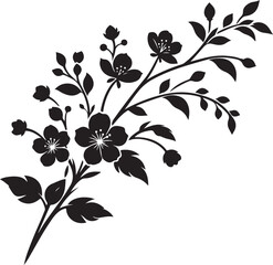 Black and white vector floral background pattern with blossoming flower and leaf illustrations