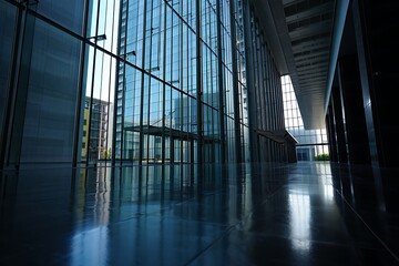 Modern Architectural Corridor With Reflective Floors and Natural Light