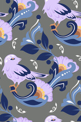 Warbler patterns with Botanical floral ethnic motif fabric flat design
