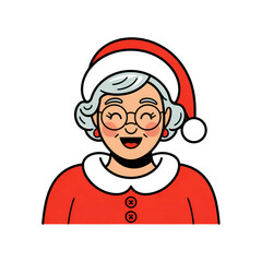 A cheerful grandmother wearing a santa hat and red outfit, smiling warmly