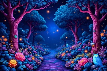 A picture of Luminous Night Valley with Butterflies