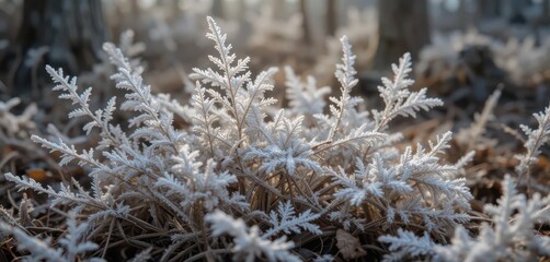  Close Up of Hoarfrost Texture on Forest Floor Plants